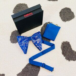 NWT Insomnia Manzini $60 Blue Lace Bow Tie Pocket Square Formal Accessory Set